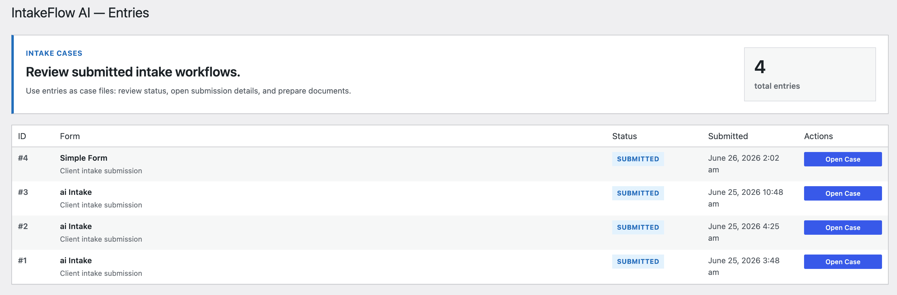 IntakeFlow AI Front-end form screenshot