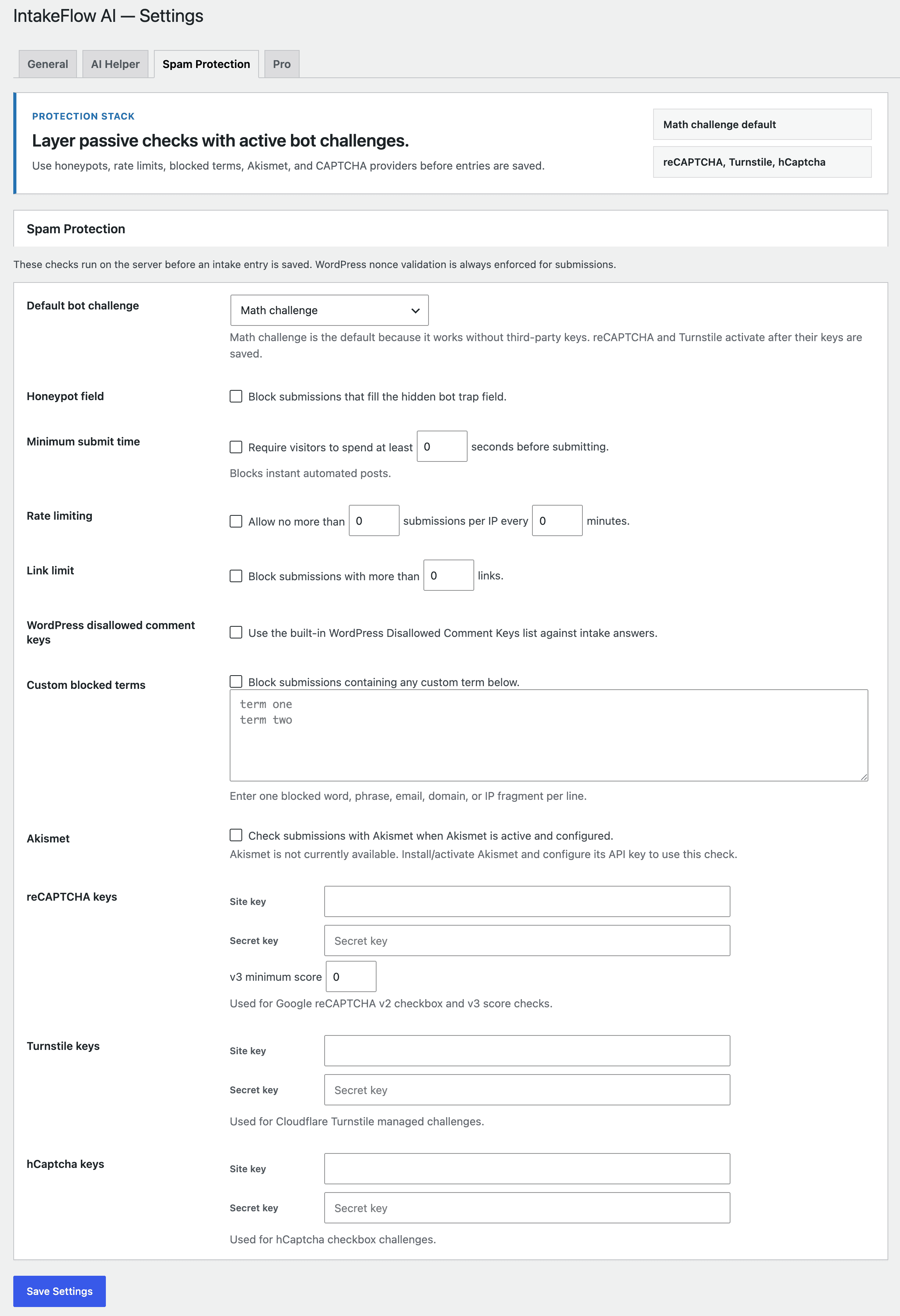 IntakeFlow AI AI settings screenshot