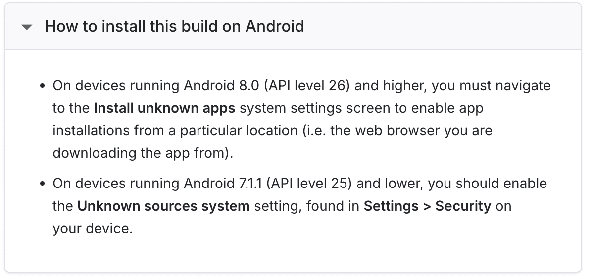 Android APK installation instructions