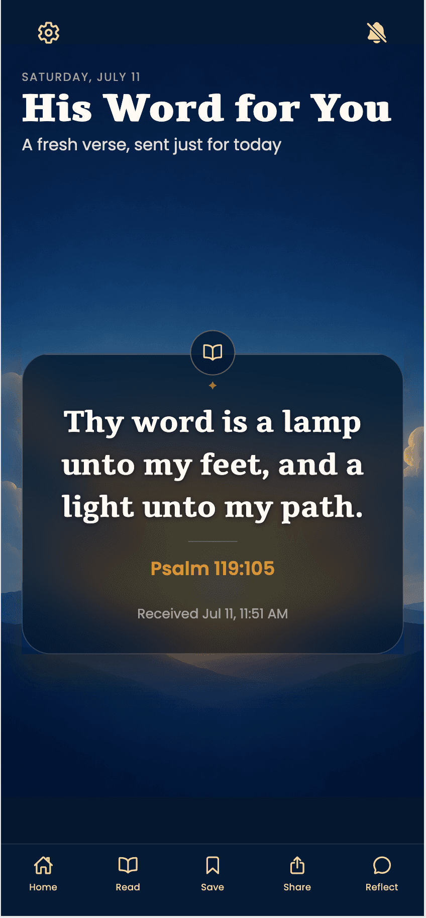 Bible Message home screen with daily message